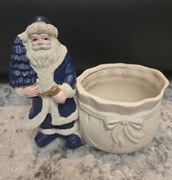 FIGURKA ŚWIĄTECZNA Mikołaj w Granatowym Stroju z Pojemnikiem/Workiem