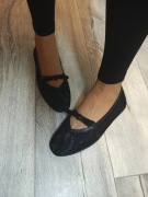 (42/43) Koronkowo - skórzane baleriny wieczorowe z Londynu, NOWE 