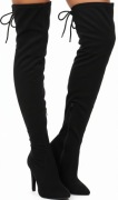9195 DAMSKIE CZARNE ZAMSZOWE KOZAKI NA ZAMEK NA OBCASIE ZA KOLANO 