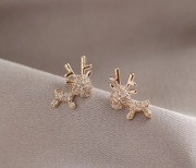 Kolczyki pozłacane z cyrkonią cubic zirconia renifery + pudełko 