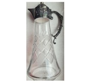 Zdobiona karafka kryształ i srebrna rączka antyk przedwojenna