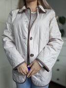 Elegancka kremowa pikowana kurtka damska kieszenie r. M oversize