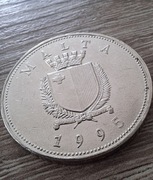 Malta LM1 1995 Drozd destrukt słabiej wybita piątka Lira Maltańska