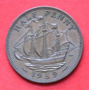 Half Penny   1959  r -     Anglia     Żaglowiec   stan !!