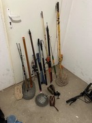 Wędki stare bambusowe spinning kołowrotki siatki prl