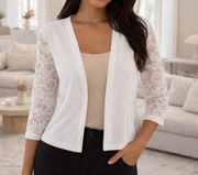 Białe bolerko koronkowe rękawy S eleganckie 