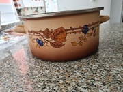 Stary garnek emaliowany prl brązowy ozdobiany