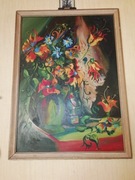 Obraz olejny na płycie kwiaty sygnowany Białkowski