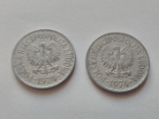 MONETA POLSKA 2 SZT.  1 ZŁOTY 1974  OB 038 