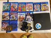 PS4 Slim 500 GB, 2 pady (1 nowy),  ładowarka,  10 gier  stan idealny