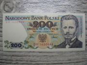 BANKNOT PRL 200 ZŁOTYCH 1986 ROK SERIA DM DĄBROWSKI UNC