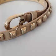 **wąski PASEK beżowy ĆWIEKI metalowe VINTAGE 97 x 1,5 cm