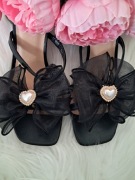 Czarne szyfonowe klipsy kokardki serca perla okazje klamry