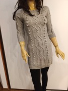 Sukienka tunika swetrowa Orsay XS szara warkocz dopasowana 3/4 rękaw