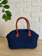 Torebka ręcznie pleciona VERONA granatowa, skórzane rączki, handmade