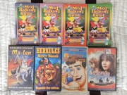 kasety vhs video bajki Smerfy Sąsiedzi Rumcajs Mchu i Paproci 8 sztuk