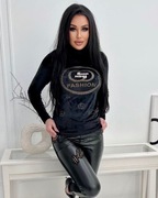 Bluzka welurowa z długim rękawem zdobiona mieniącymi cyrkoniami FASHION
