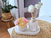 Zestaw Tacka bukiet wazon kwiatki z wosku