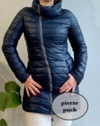 Kurtka puchowa pikowana granatowa płaszcz z kołnierzem z puchem 36 S