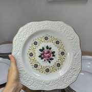 Uroczy talerz Bavaria Schumann Arzberg Germany sygnowany złoto biały róża 