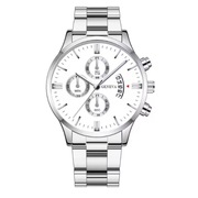 ELEGANCKI MĘSKI ZEGAREK z DATOWNIKIEM i STALOWĄ BRANSOLETKĄ