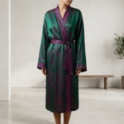 Jedwabne kimono XL-XXL zielono różowe blask