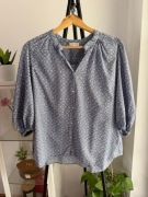 Zwiewna niebieska bluzka z bawełną i wiskozą bufiaste rękawy plus size XXL