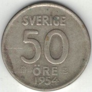 Szwecja 50 ore 1954 - 22 mm - srebro Ag - nr 2