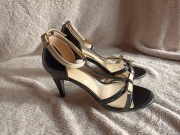 EMBIS czarne cieliste sandałki szpilki 38 skóra naturalna