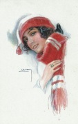 Portret dziewczyny 1930 vintage retro lata 30 kobieta czapka moda pocztówka