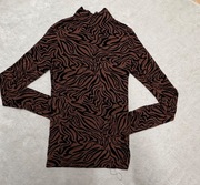 Stradivarius cienki golf print zwierzęcy brązowy jesień modny xs 34