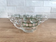 Zestaw filiżanek, filiżanki 6 szt., szklane, zielona krata, vintage