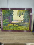 Obraz olejny na desce – pejzaż, sygnowany, 1999 r., faktura, rama