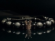 BRANSOLETKA  KAMIEŃ LAWA AGAT KORONA STAL SZER 17.5 cm PUDEŁKO REGULOWANA 