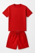 Komplet dresowy męski czerwony – koszulka + spodenki, nowy,