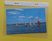 Stara amerykańska podpisana pocztówka z znaczkiem i pieczęcią Clinton beach