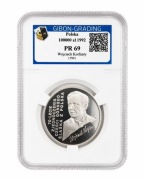 Polska 100000 zł 1992 Wojciech Korfanty SREBRO  Grading PR69