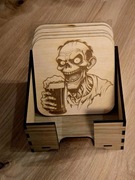 Podkładki drewniane Halloween – zestaw 6 szt. z pudełkiem, grawer laserowy