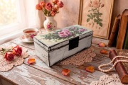 szkatułka na biżuterię, styl Shabby Chic, drewniana, 22x10 cm