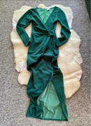 Pakuten długa sukienka maxi z rozcięciem na nogę butelkowa zieleń S M