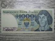 BANKNOT PRL 1000 ZŁOTYCH 1975 ROK SERIA AR MIKOŁAJ KOPERNIK UNC
