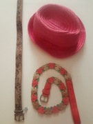 Słomkowy KAPELUSZ RÓŻ-H&M PASKI-serduszka,panterka