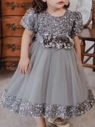 NOWA 110 116 Piękna Sukienka Kokarda Cekiny szara Wizytowa Elegancka