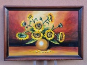 DUŻY  OBRAZ OLEJNY PŁÓTNO  sygnowany ,, SŁONECZNIKI "