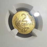 MS63 Próba Technologiczna Mosiądz 2 grosze 1949 NGC ILUSTROWANA