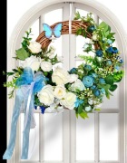 Wianek wieniec na drzwi stylowy niebieskie róże wesele Dzień Mamy prezent 