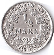 NIEMCY 1/2 marki 1918 A , KM# 17, AU, srebro 900