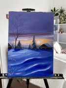 Obraz olejny krajobraz zimowy