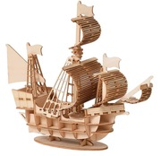 DREWNIANY ŻAGLOWIEC, PUZZLE 3D, STATEK PIRACKI 56 ELEMENTÓW