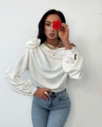 Elegancka Koszula z Różą satynowa M/L kremowa święta wigilia sesja Butrym 